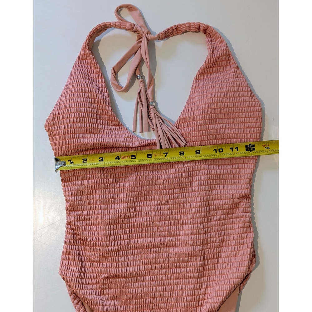 Isabella‎ Rose Womens Smocked Halter One Piece Swimsuit Tassel Pink Large NEW - Picture 6 of 7
